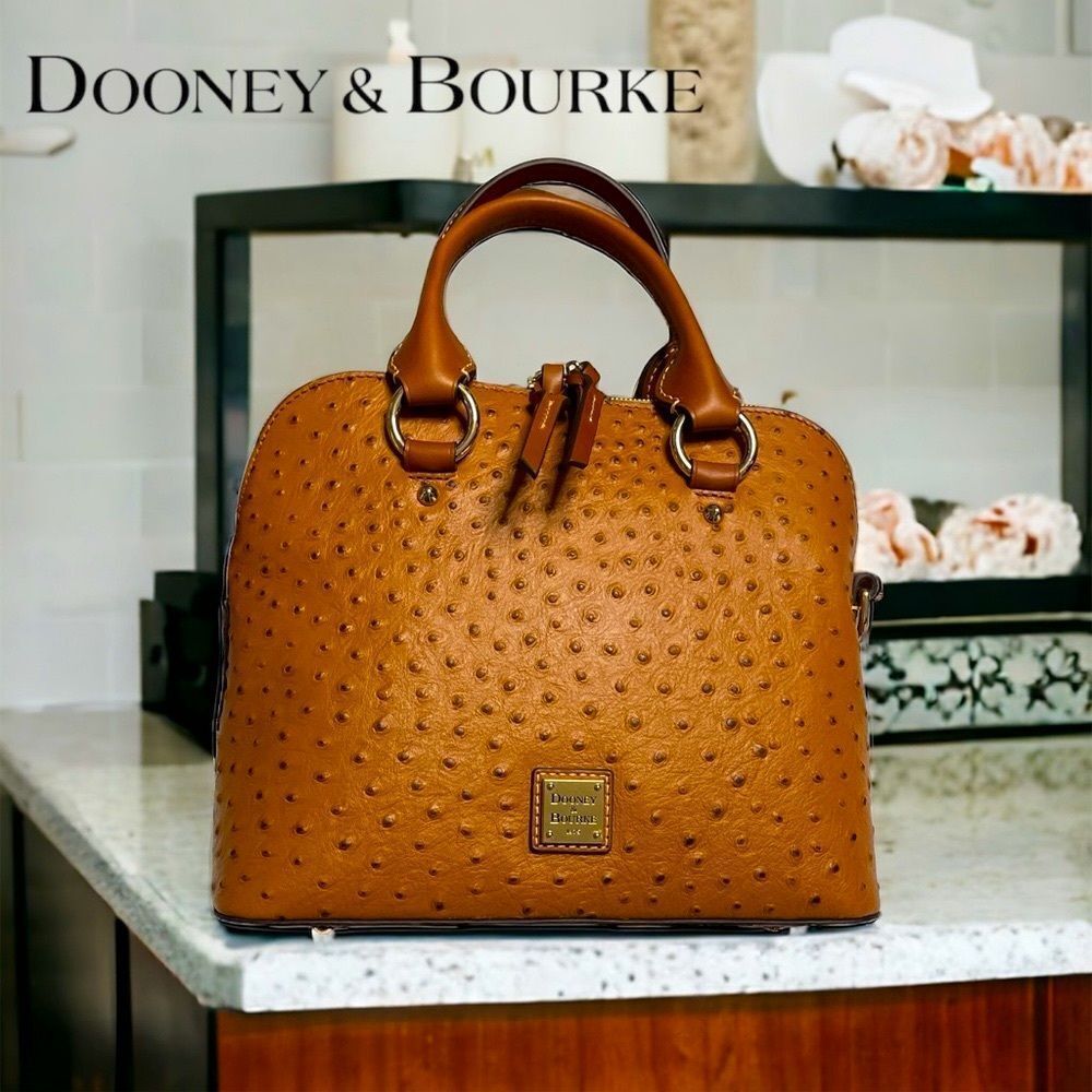 ❤️💗❤️ Dooney & Bourke Ostrich Cameron Satchel STYLE BOSTR1076CAKR Color Caramel - Picture 1 of 11
